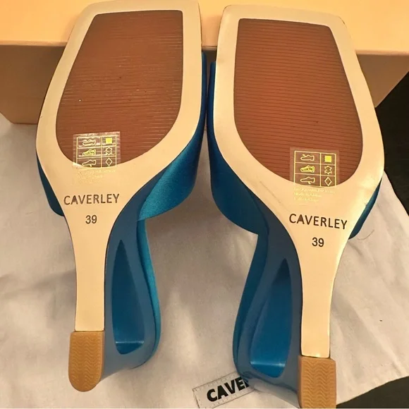 CAVERLEY Ozi Wedge Heels - Blue Satin & Leather Sculptured heeled mules Sz39 NEW - Picture 8 of 10